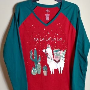 Christmas llama LS  tee red green white sz L